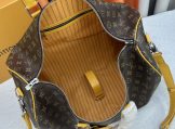 Louis Vuitton Monogram Macassar Keepall Bandouliere 50 in Safran Yellow interior view