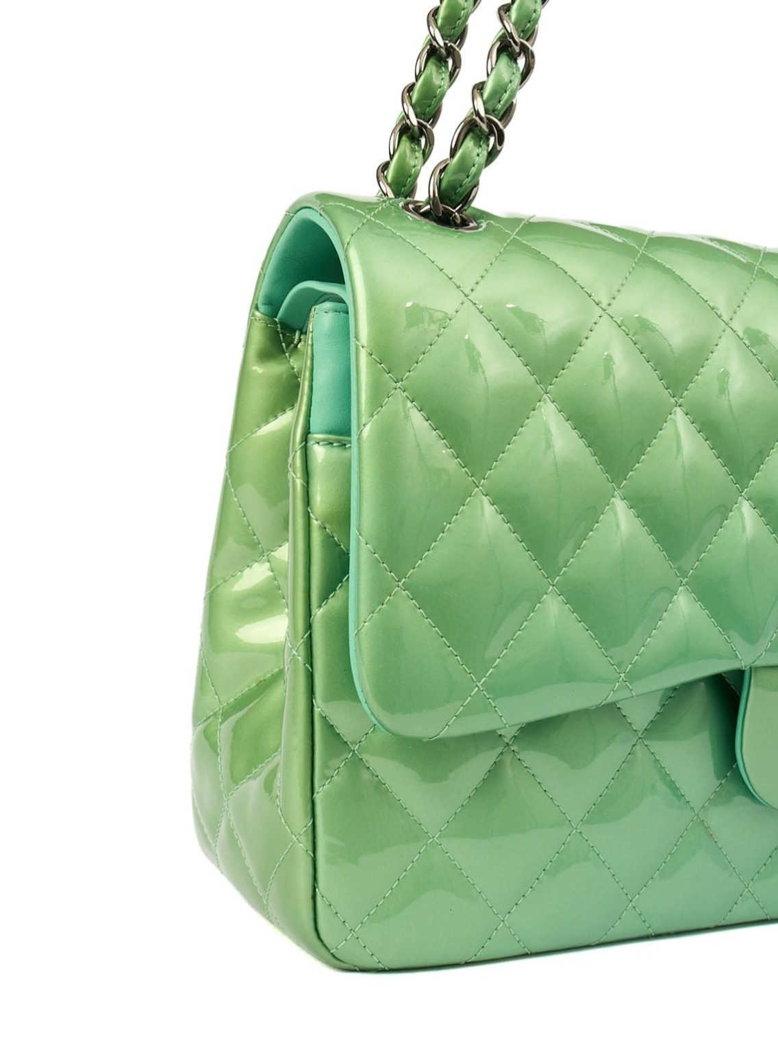 Chanel Classic Large Double Flap Green Patent Leather Bag556 Chanel Classic Large Double Flap Green Patent Leather Bag