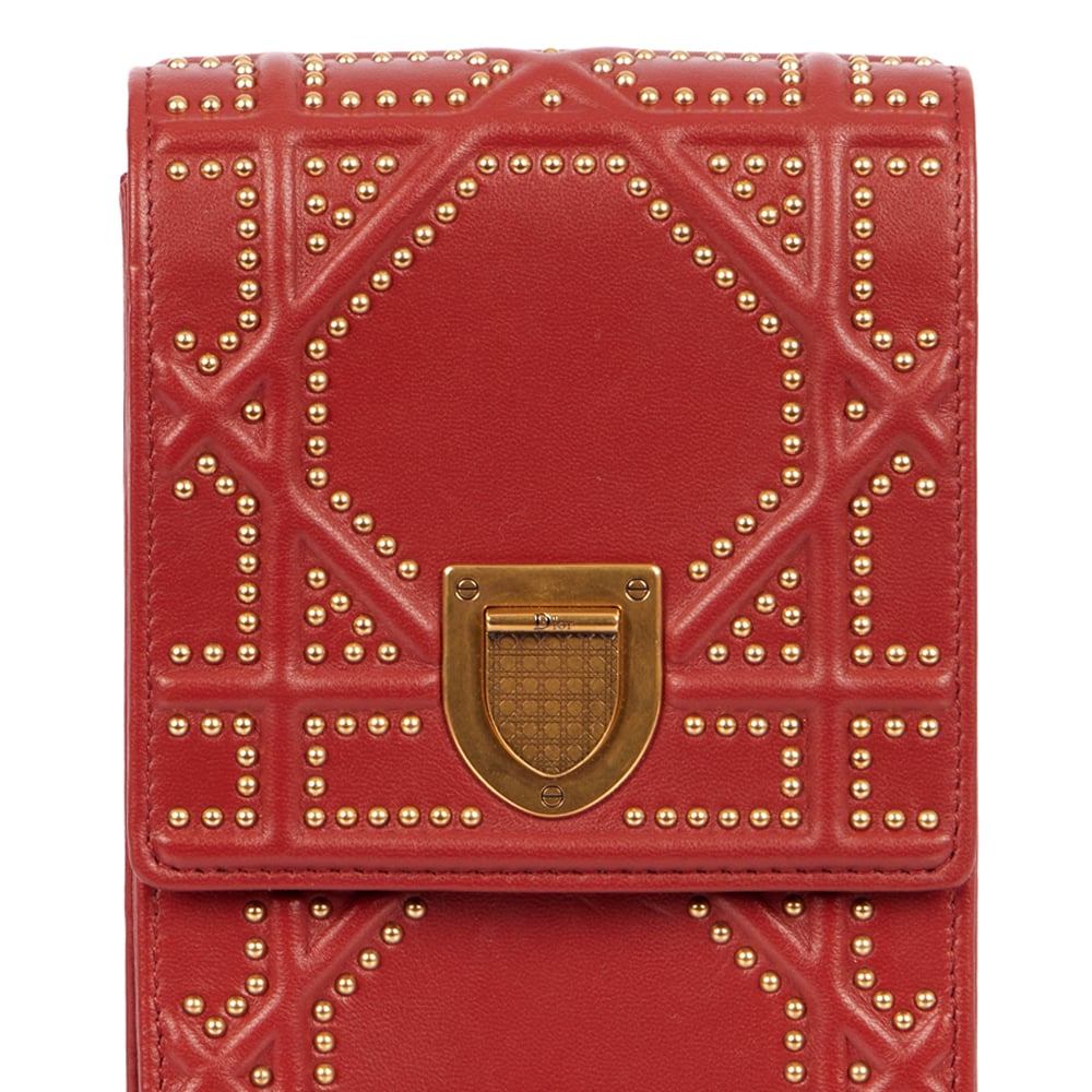 Christian Dior Diorama Pouch in Red Calfskin8 Christian Dior Diorama Pouch in Red Calfskin with Signature design