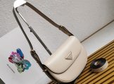 Prada Arqué Leather Shoulder Bag with Flap – Travertine