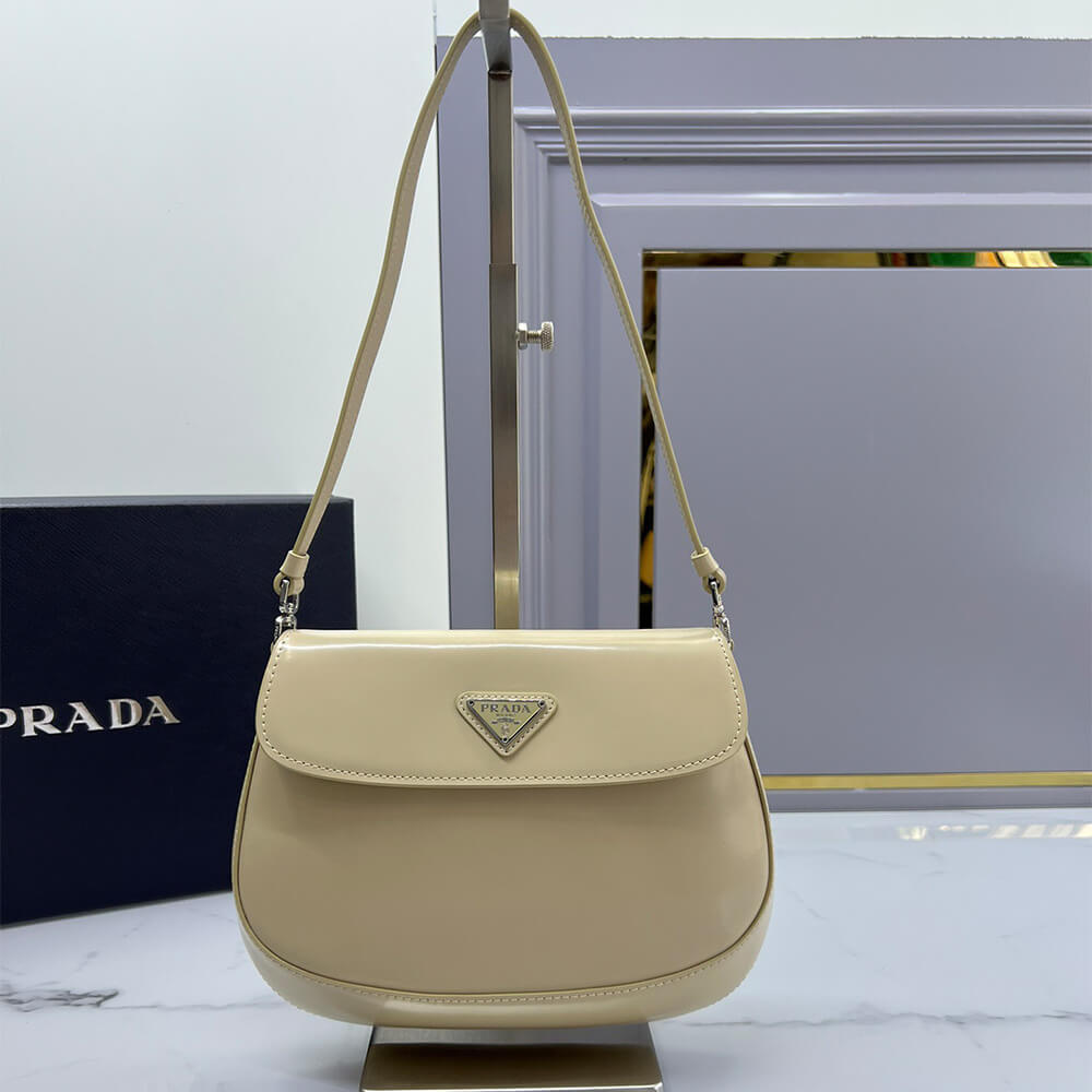 Prada Cleo Small Brushed Leather Shoulder Bag – Beige Prada Cleo Small Brushed Leather Shoulder Bag – Beige