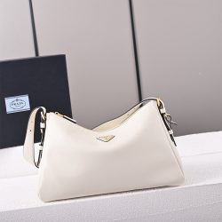 Prada Aimee Large Leather Shoulder Bag in White