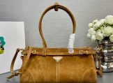 Prada Medium Suede Handbag in Cinnamon