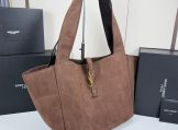 YSL Le 5 a 7 Bea Suede Shoulder Bag in Caramel Cognac side view