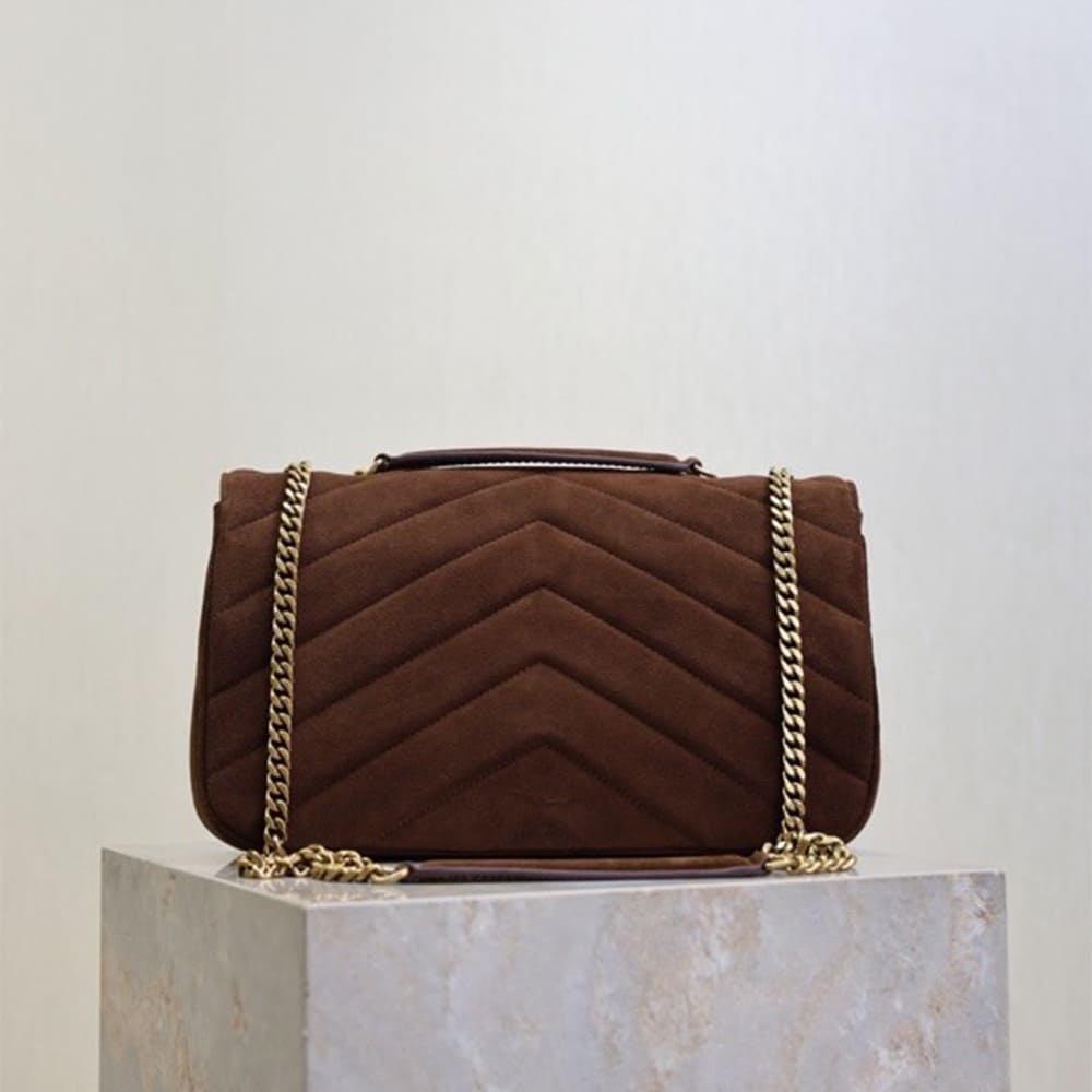 YSL Loulou Medium Matelasse Suede Bag in Brown Coffee back view YSL Loulou Medium Matelasse Suede Bag in Brown Coffee back view